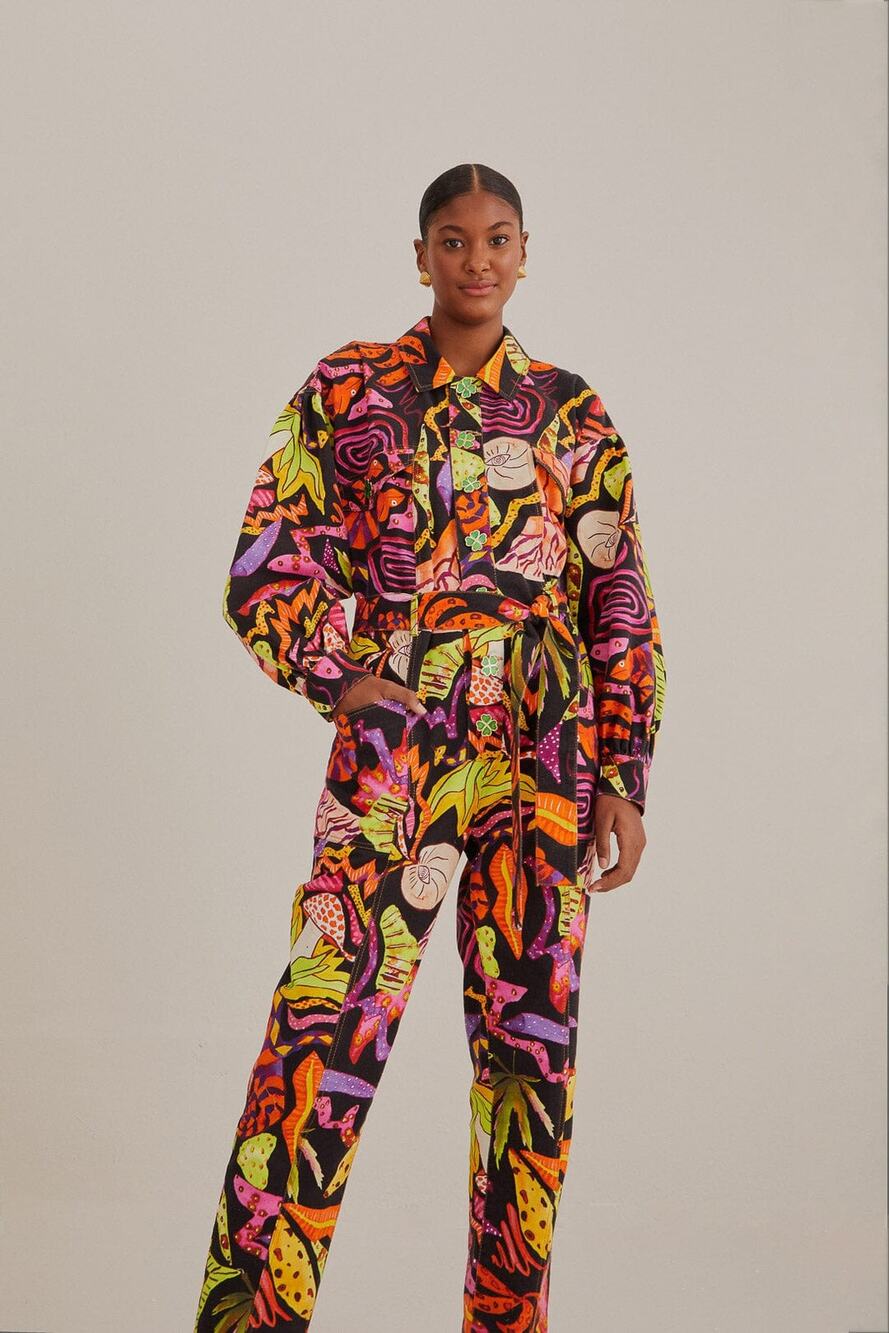NEW Farm Rio Psychedelic Garden Jumpsuit Black Size XS - Picture 2 of 9